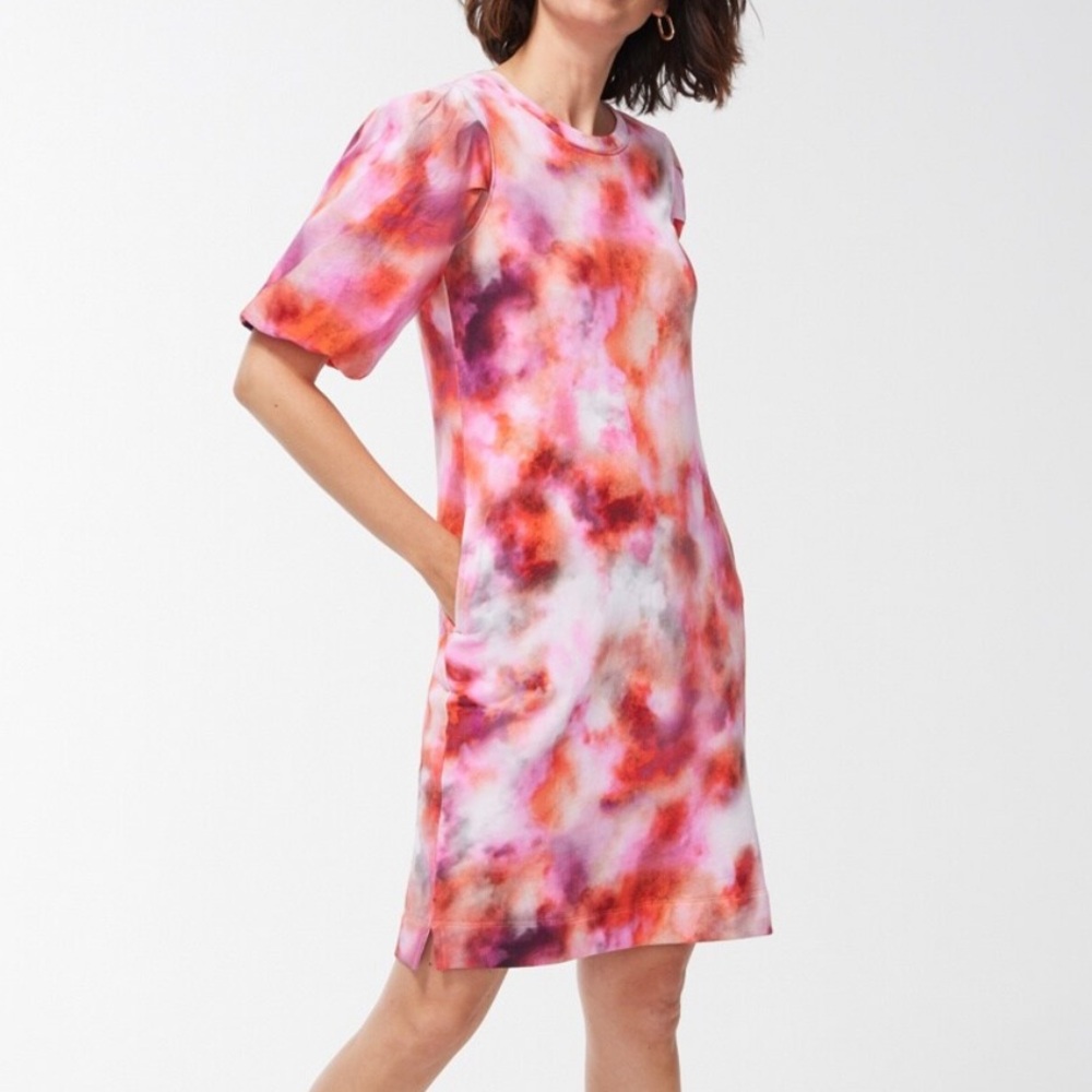 Chicos Zenergy French Terry Tie Dye Blouson Dress Pink Size 3 XL